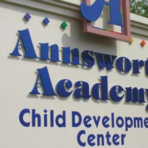 painted aluminum custom letters for school exterior monument