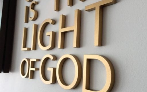 thick painted metallic gold acrylic letters flush mounted for church