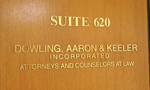 tiny small brushed brass letters mounted on wood office door