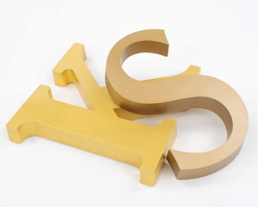 painted injection molded minnesota letters metallic gold yellow gold