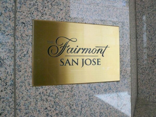 Etched brushed brass plaque for the Fairmont Hotel