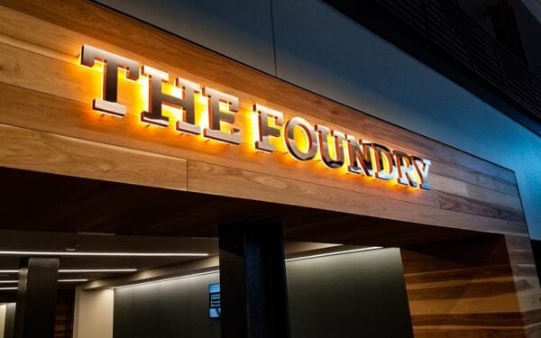 Polished aluminum backlit letters with warm white 3000K LEDs — The Foundry