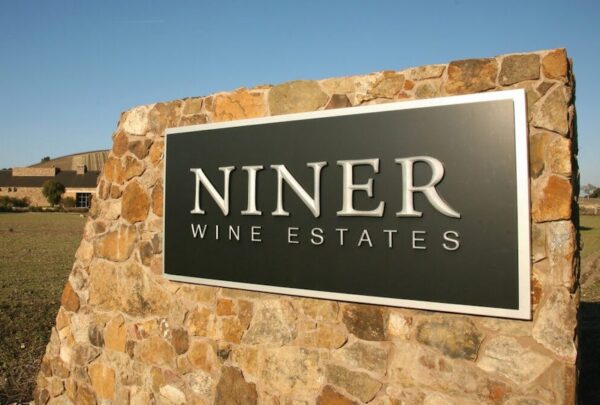 Cast metal prismatic-face letters for Niner Wine Estates