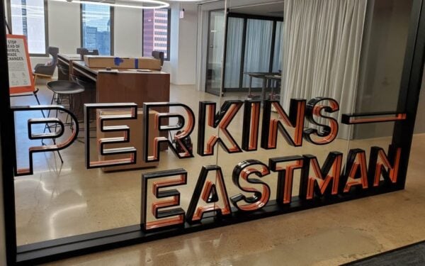 Dual Color Painted Acrylic mounted on glass - Perkins Eastman