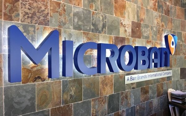 Matte painted backlit lobby letters with natural white 5000K LEDs — Microban