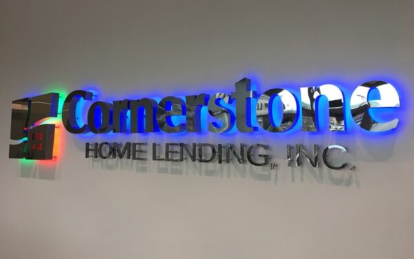 Polished stainless backlit letters with blue LEDs — Cornerstone