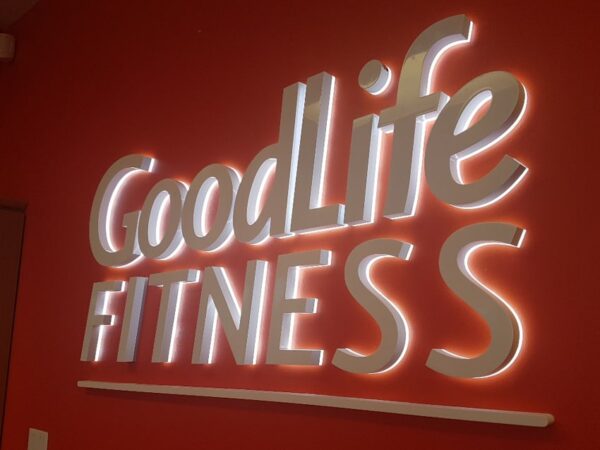 White painted edge-lit backlit letters with 5000K LEDs — GoodLife Fitness