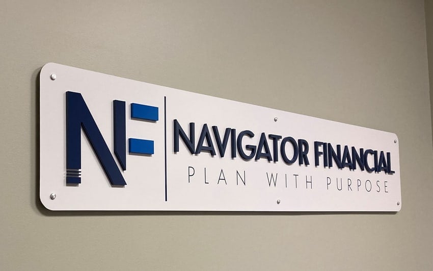 Acrylic logo on a white acrylic panel — interior wall sign for business