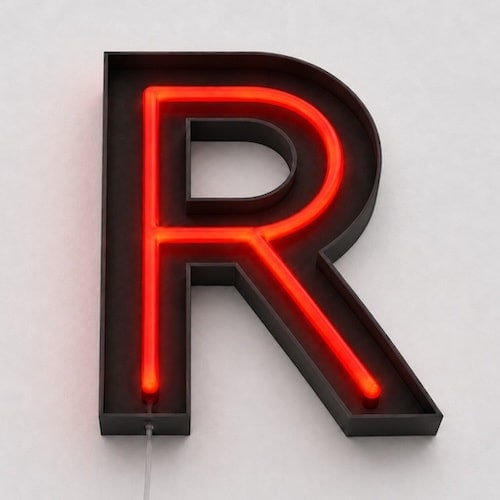 Red LED acrylic neon profile seated inside an open face black channel letter